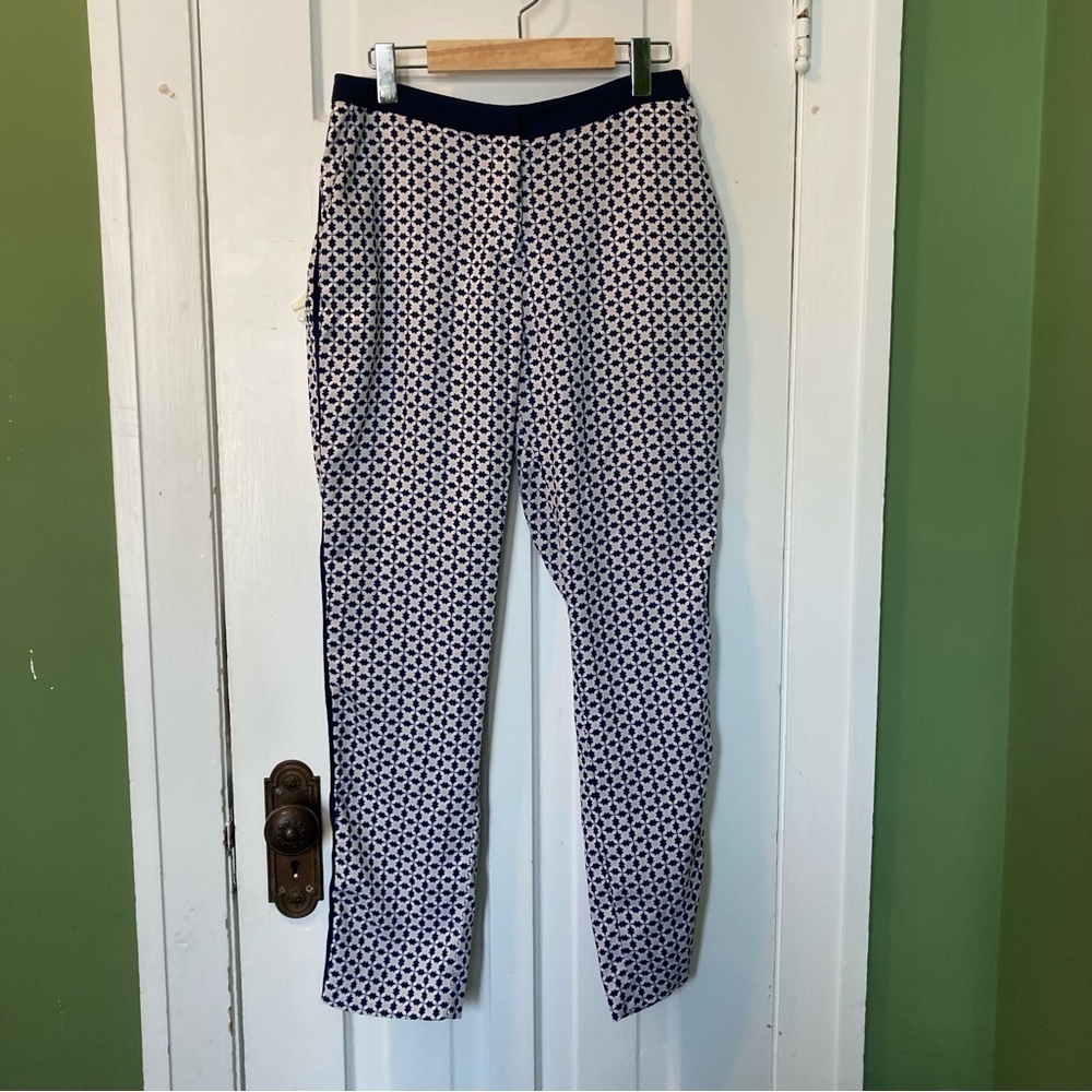 H&M Women's Navy and White Patterned Trousers